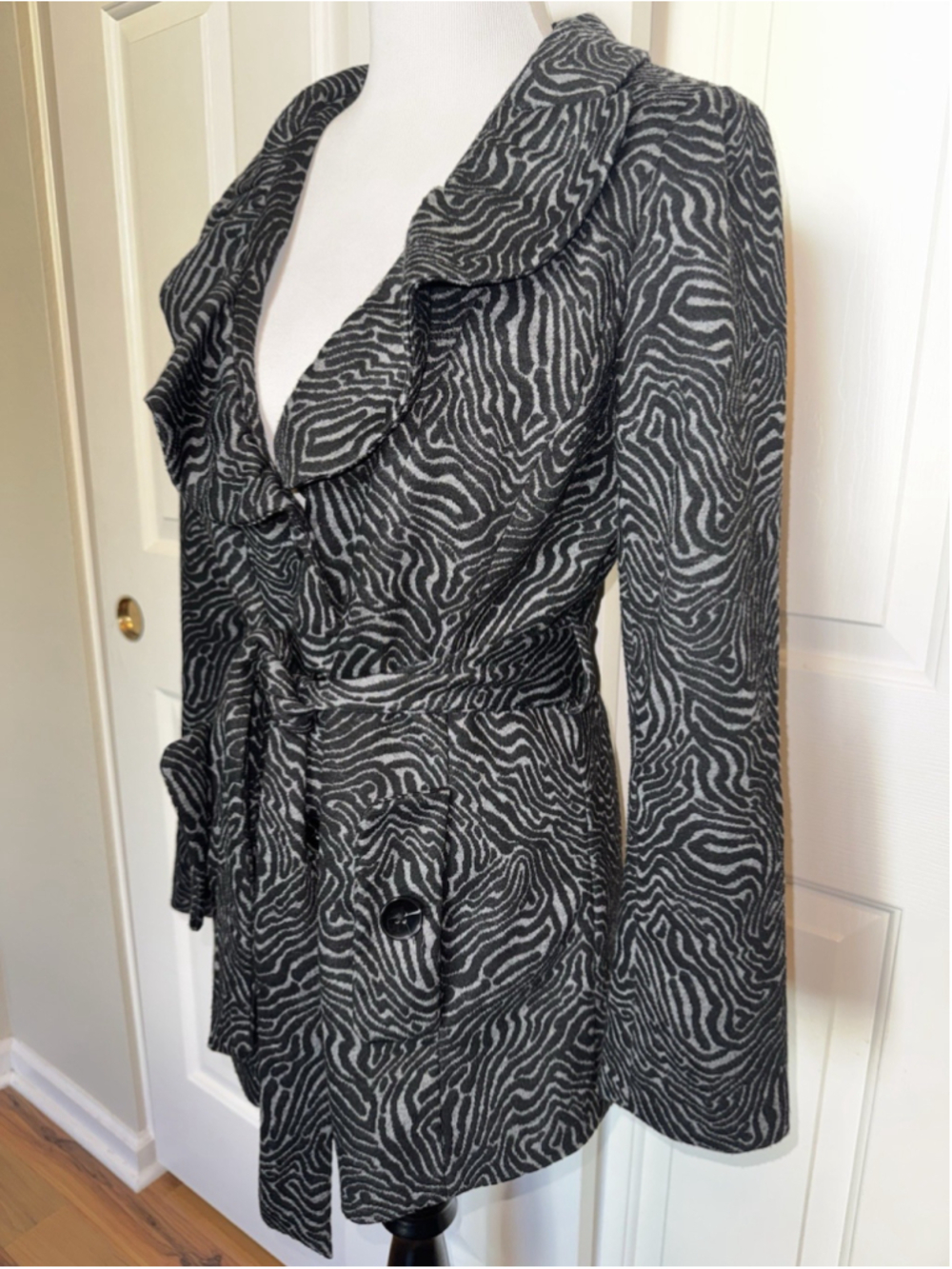 Sandro Studio Belted Zebra Print Jacket Blazer Goth Dark Academia Chic Medium - Picture 4 of 10